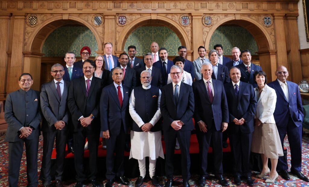 PM Modi interacted with business leaders at Chequers. Photo: PMO India/X