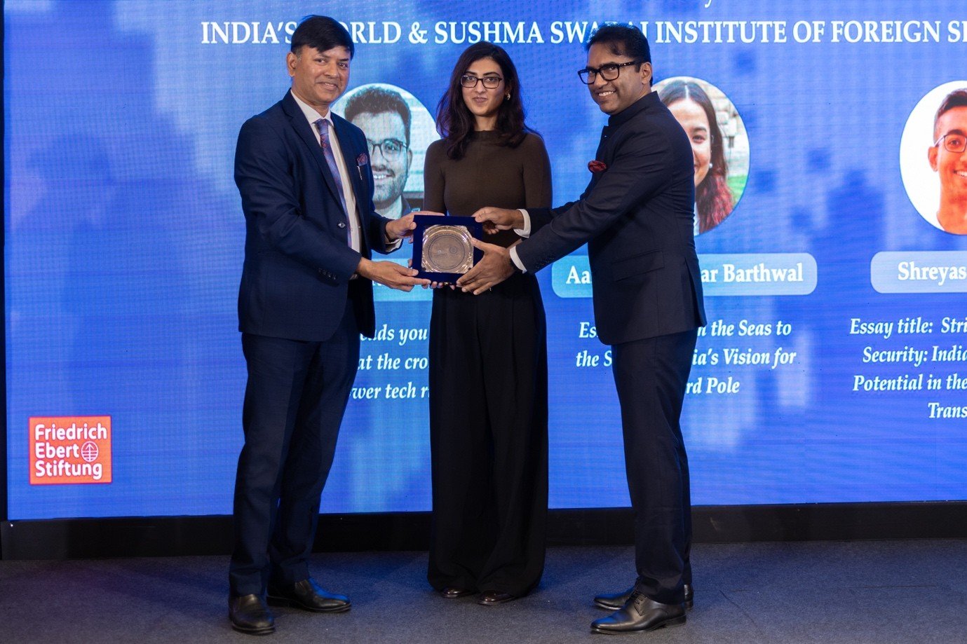Shreyas Shende’s Felicitation as India’s Next Generation Strategic Thinker 
[The award was collected by Ms. Vasundhara Yadav on his behalf]